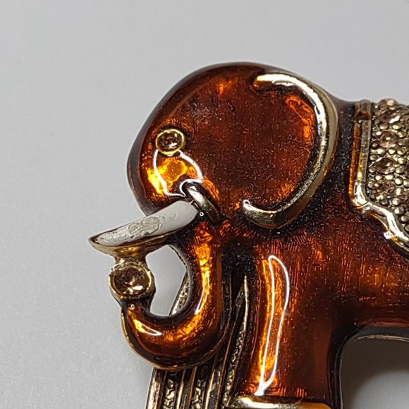 Gold Tone And Orange Dangling Bead Lucky Elephant Brooch - Picture 7 of 16